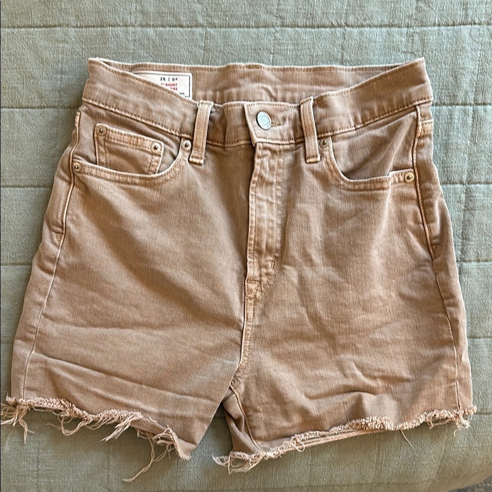 GAP Tan Jean Shorts High-Waisted Frayed Hem